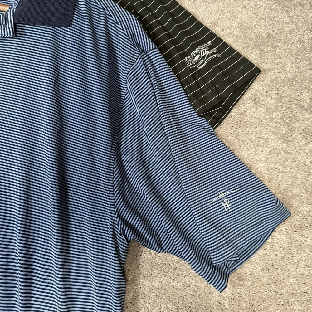 FootJoy Golf Polo Men's Large Striped Performance Shirts‎ Black & Blue Logos